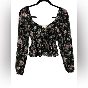 NO COMMENT NY/LA SMOCKED RUFFLED FLORAL PRINT TOP